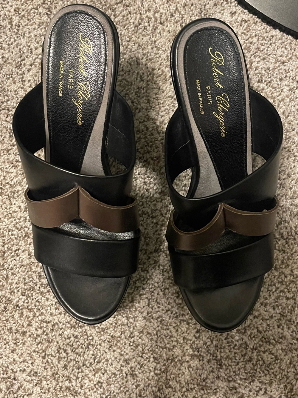Robert Clergerie Black & Gold Leather Slide Sandals